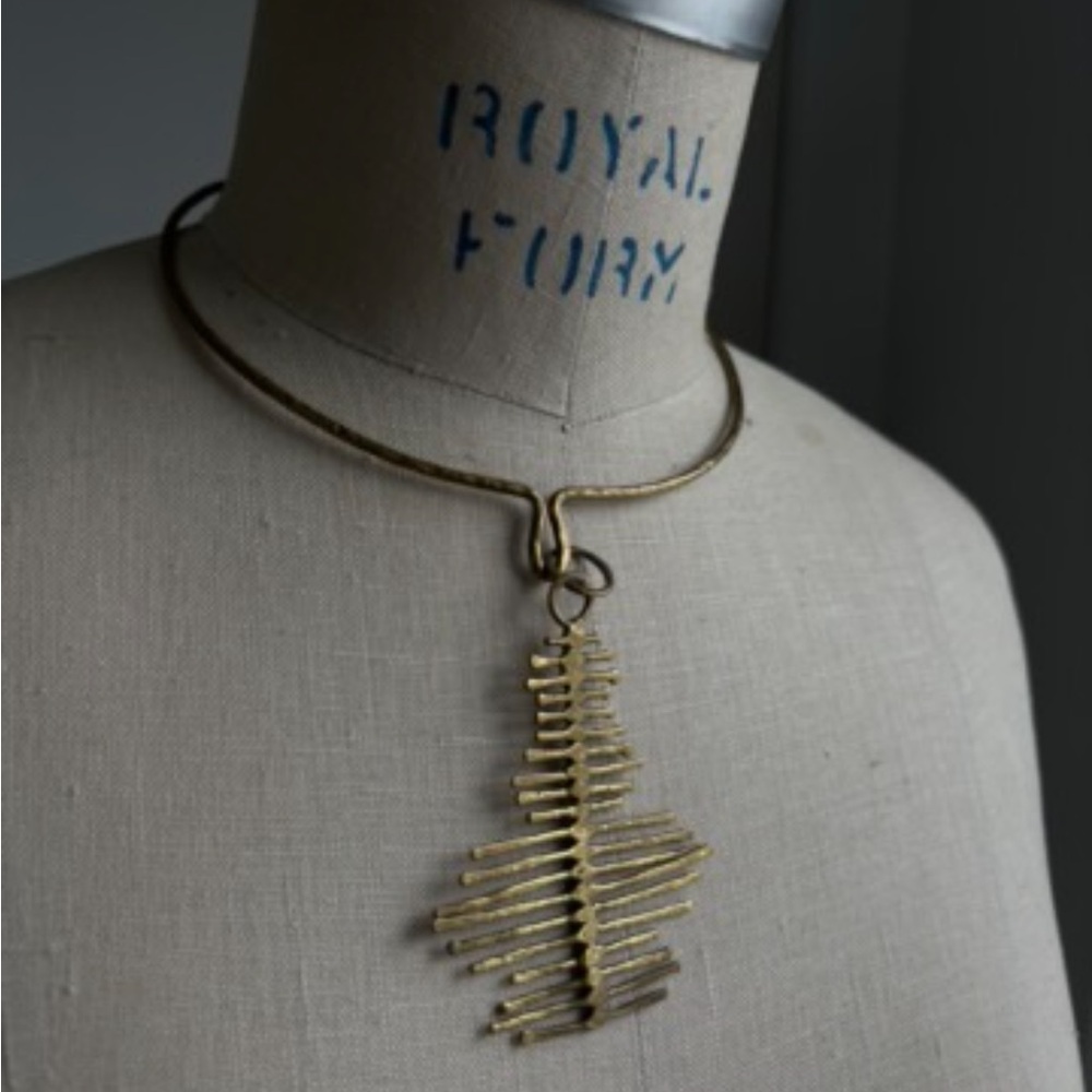 Vintage Finnish Brutalist Bronze Pendant Necklace